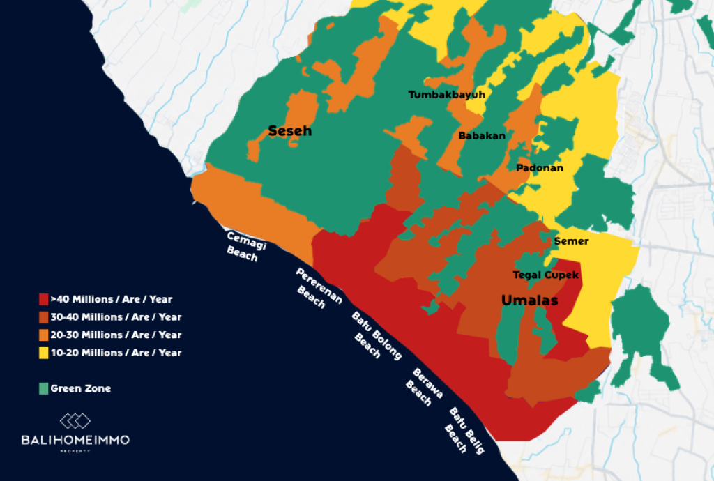 Western Coast of Bali Land Price Map - Bali real estate insights
