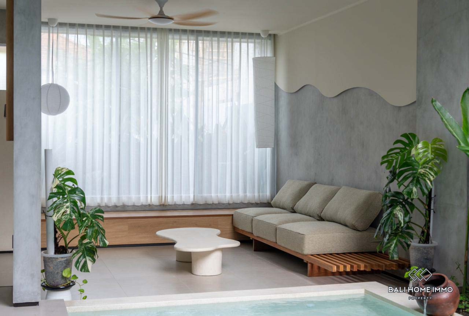 Brand new 2 Bedrooms Japanese style villa for sale in Bali Canggu residential side view 2