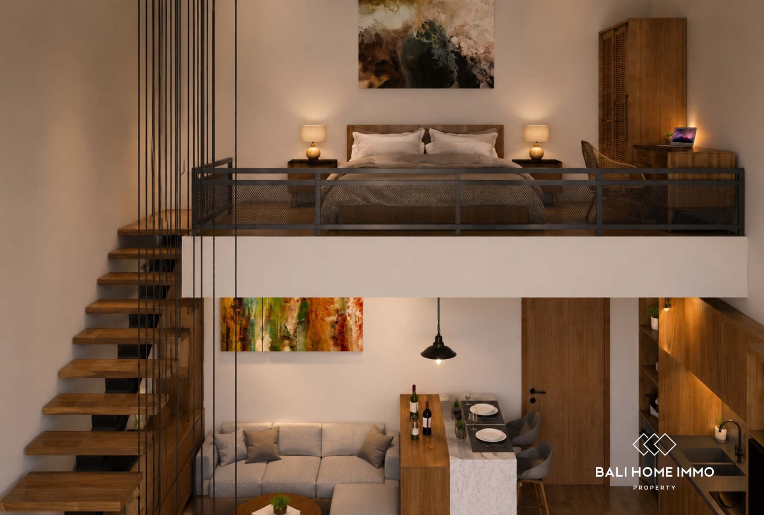 Apartemen loft mezzanine 1 kamar off-plan dijual di Kerobokan, Bali. view 7
