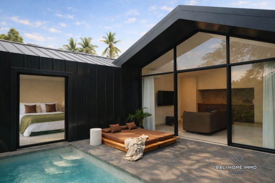 Villa modern 2 kamar berpemandangan hutan dan lembah dijual di Ubud.