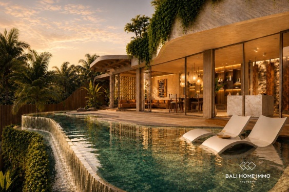 Villa sur plan de 3 chambres avec vue sur l'océan, piscine à débordement et salon sur le toit